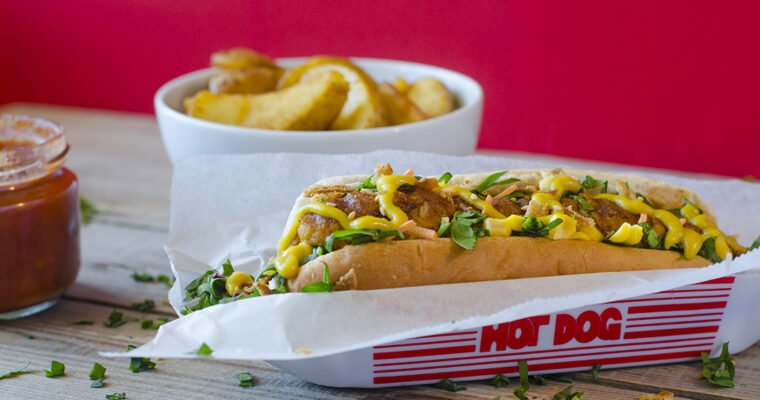 Hot dog vegano con garbanzos