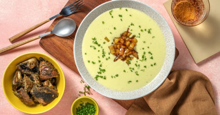 Vichyssoise de manzana con garbanzos horneados